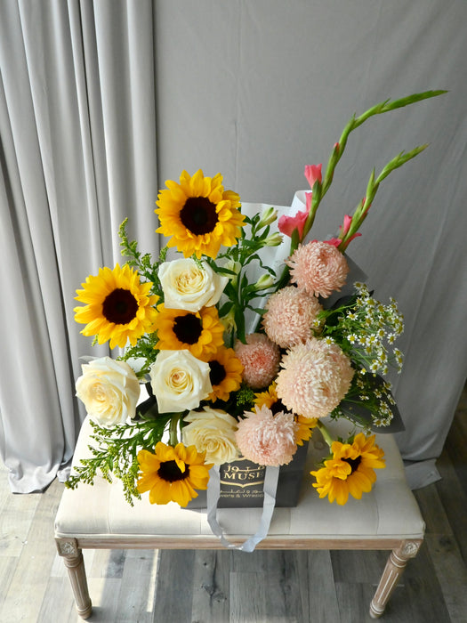 Golden Sunflower & Blush Garden Bouquet