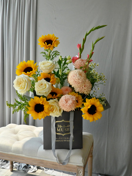 Golden Sunflower & Blush Garden Bouquet