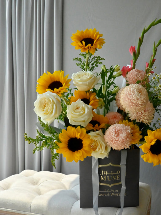 Golden Sunflower & Blush Garden Bouquet