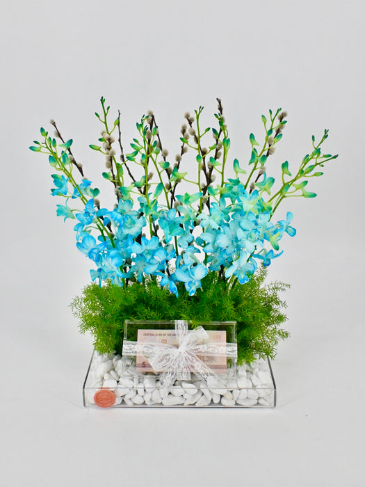 Blue Orchid Money Arrangement